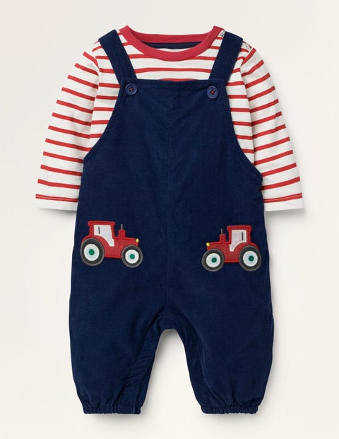 Cord Dungaree Set - Starboard Blue Tractors