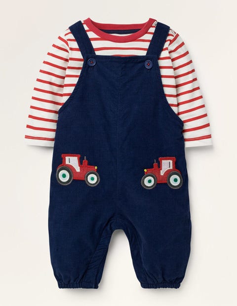 보덴 남아용 멜빵 바지 세트 Boden Cord Dungaree Set - Starboard Blue Tractors