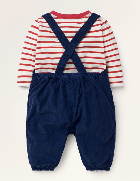 Cord Dungaree Set - Starboard Blue Tractors