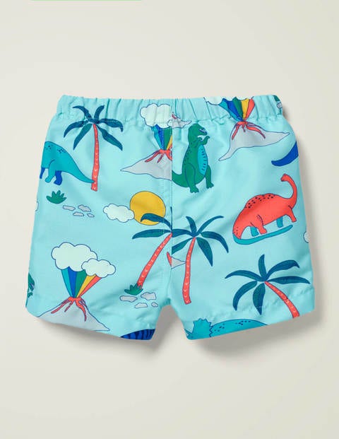 Gemusterte Badeshorts - Kräftiges Blau, Dinoszene Gemusterte Badeshorts - Kräftiges Blau, Dinoszene