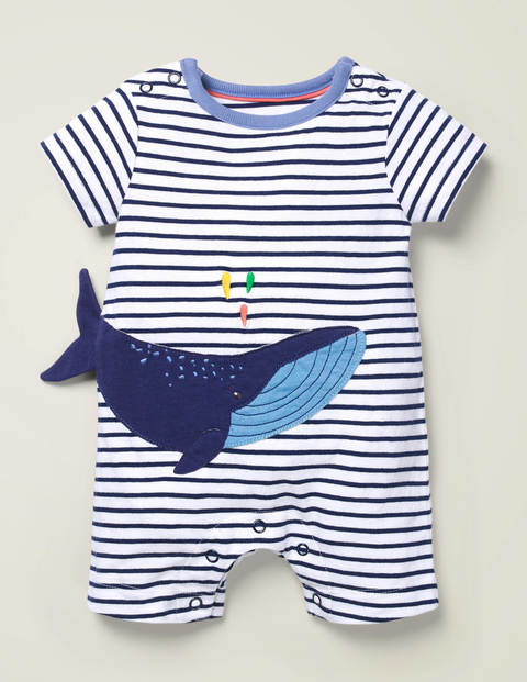 Animal Jersey Romper - White/College Navy Whale Animal Jersey Romper - White/College Navy Whale