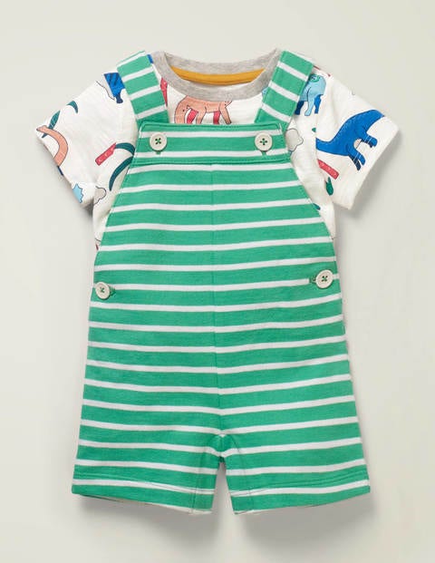 Summer Jersey Dungaree Set - Asparagus/White Summer Jersey Dungaree Set - Asparagus/White