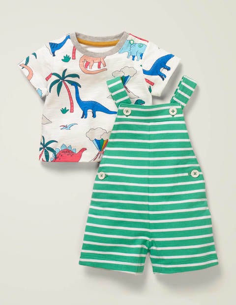 Summer Jersey Dungaree Set - Asparagus/White Summer Jersey Dungaree Set - Asparagus/White