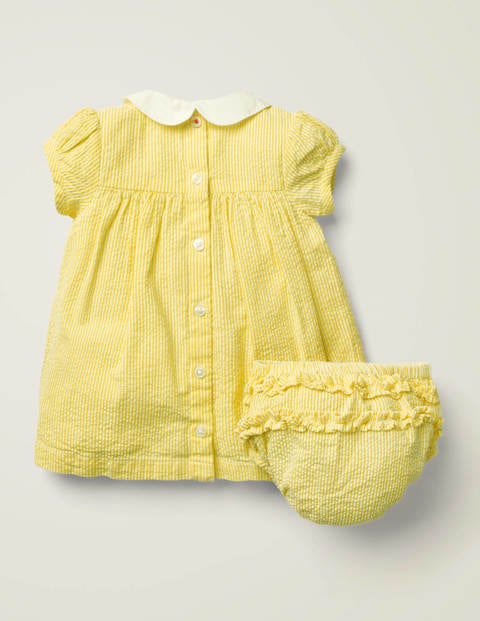 Robe rétro à smocks - Motif floral coutil jaune jonquille Robe rétro à smocks - Motif floral coutil jaune jonquille