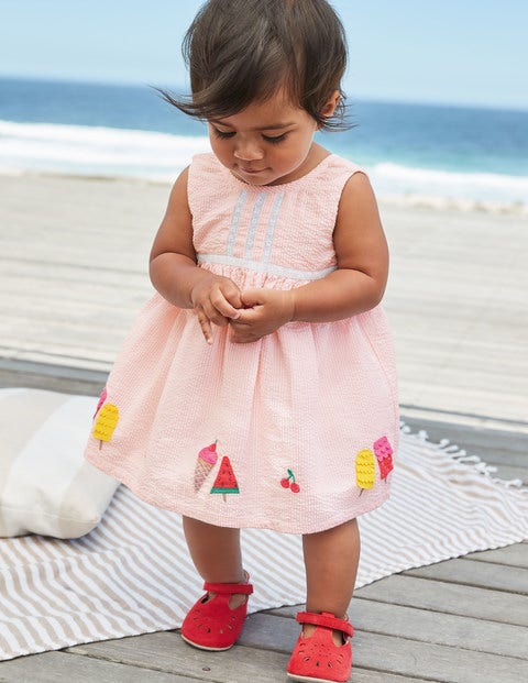 Vacation Appliqué Dress - Boto Pink Ticking Ice Creams Vacation Appliqué Dress - Boto Pink Ticking Ice Creams