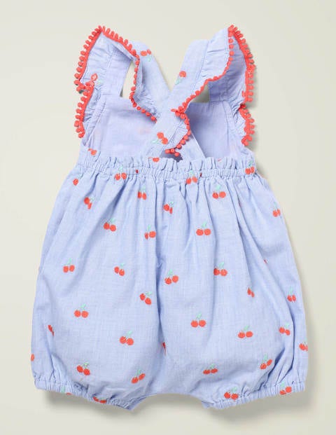 Embroidered Romper - Chambray Embroidered Cherries Embroidered Romper - Chambray Embroidered Cherries