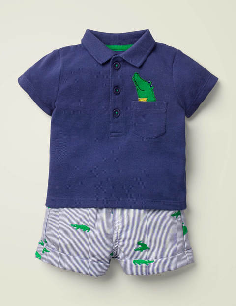 Ensemble Avec Polo En Piqué Et Short - Crocodile bleu tribord Ensemble Avec Polo En Piqué Et Short - Crocodile bleu tribord