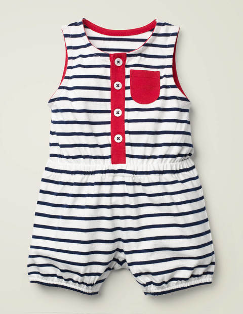 Stripy Jersey Romper - College Blue/White Stripy Jersey Romper - College Blue/White