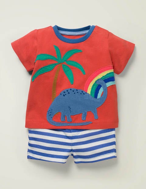 Ensemble avec short à appliqué vacances - Dino coquelicot d'été Ensemble avec short à appliqué vacances - Dino coquelicot d'été