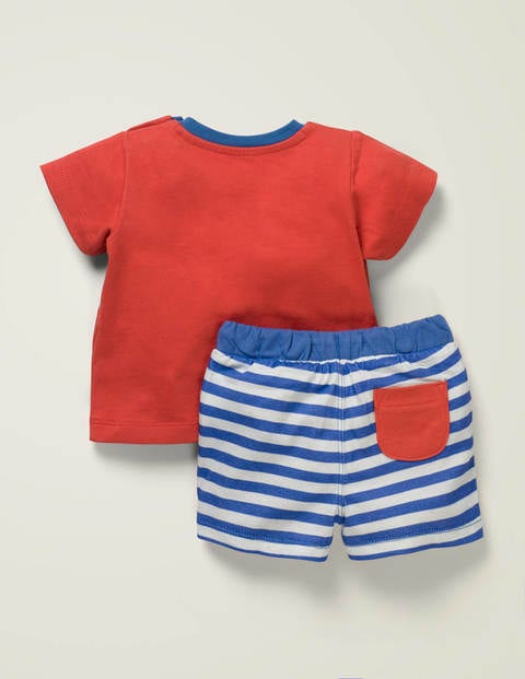 Ensemble avec short à appliqué vacances - Dino coquelicot d'été Ensemble avec short à appliqué vacances - Dino coquelicot d'été
