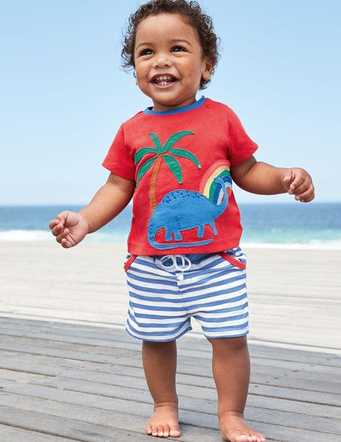 Ensemble avec short à appliqué vacances - Dino coquelicot d'été Ensemble avec short à appliqué vacances - Dino coquelicot d'été