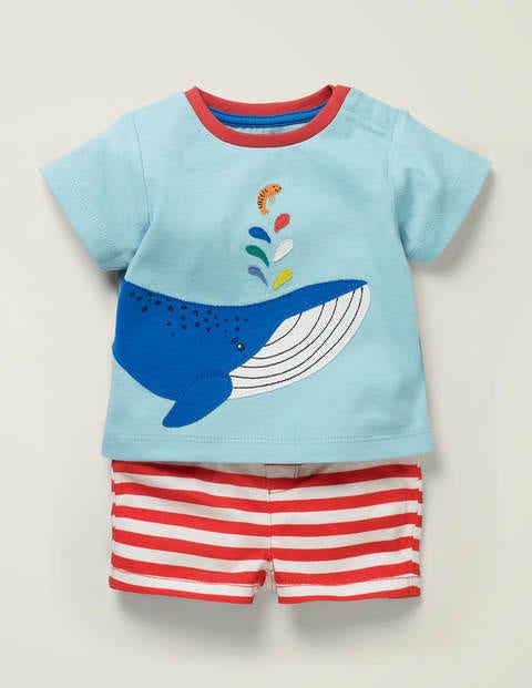Set Mit Shorts Und Urlaubsapplikation - Helles Himmelblau, Wal Set Mit Shorts Und Urlaubsapplikation - Helles Himmelblau, Wal