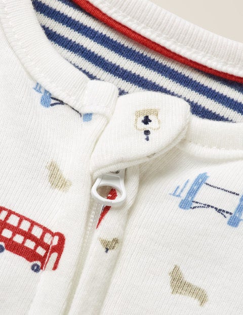 Printed Zip-Up Sleepsuit - Ecru Little London Printed Zip-Up Sleepsuit - Ecru Little London