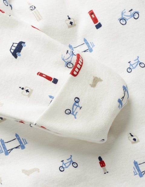Printed Zip-Up Sleepsuit - Ecru Little London Printed Zip-Up Sleepsuit - Ecru Little London