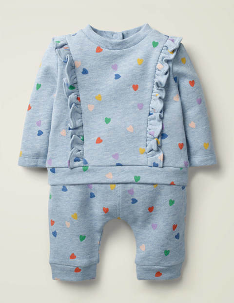 Printed Cosy Jersey Play Set - Blue Marl Scattered Heart Printed Cosy Jersey Play Set - Blue Marl Scattered Heart