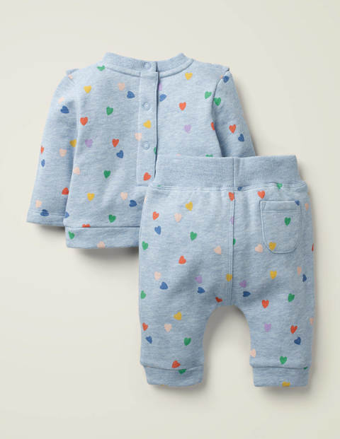 Printed Cosy Jersey Play Set - Blue Marl Scattered Heart Printed Cosy Jersey Play Set - Blue Marl Scattered Heart
