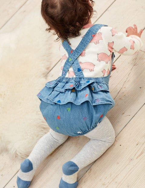 Denim-Strampler Mit Stickerei - Mittlerer Faux-Uni Denim-Strampler Mit Stickerei - Mittlerer Faux-Uni