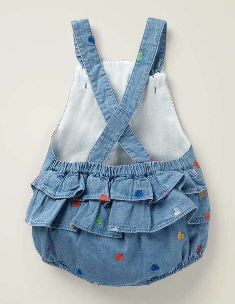 Denim-Strampler Mit Stickerei - Mittlerer Faux-Uni Denim-Strampler Mit Stickerei - Mittlerer Faux-Uni