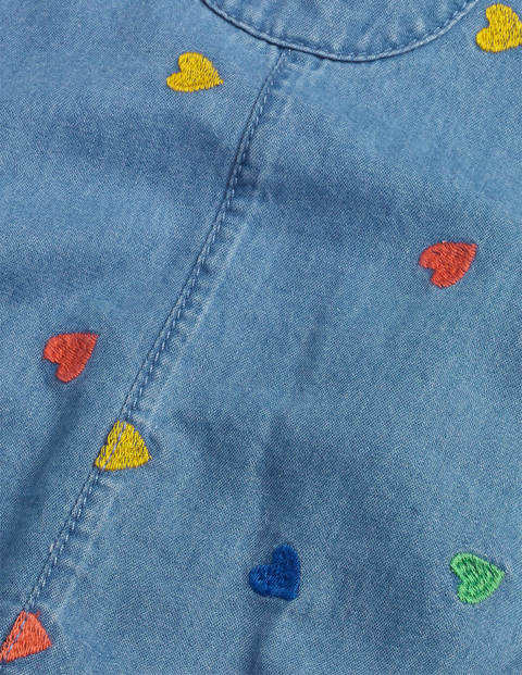 Denim-Strampler Mit Stickerei - Mittlerer Faux-Uni Denim-Strampler Mit Stickerei - Mittlerer Faux-Uni