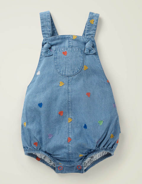 Denim-Strampler Mit Stickerei - Mittlerer Faux-Uni Denim-Strampler Mit Stickerei - Mittlerer Faux-Uni