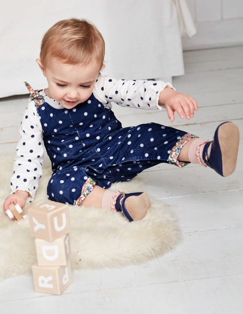 Woven Dungarees - College Navy/Ivory Spot