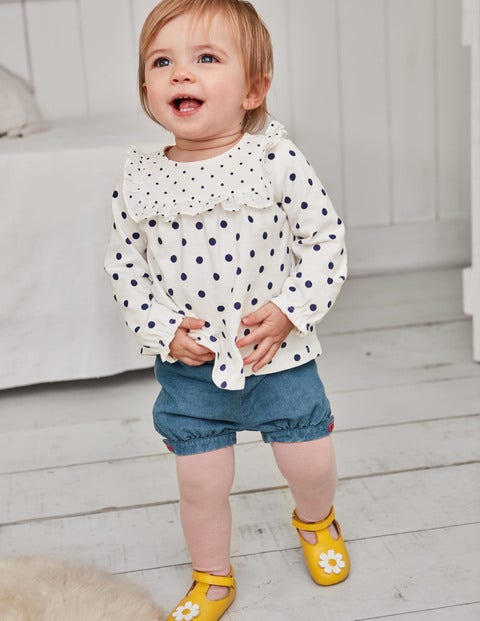 Jersey Ruffle Top - Ivory/ College Navy Spot Jersey Ruffle Top - Ivory/ College Navy Spot