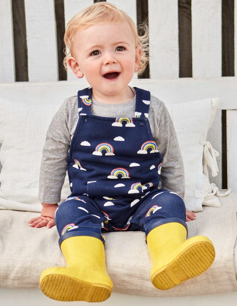 Cosy Printed Dungaree Set - College Navy Rainbow Cloud