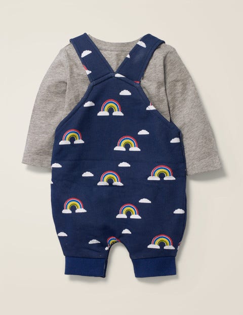 Bequemes Latzhosen-Set Mit Muster - Dunkelblau, Regenbogen/Wolke Bequemes Latzhosen-Set Mit Muster - Dunkelblau, Regenbogen/Wolke