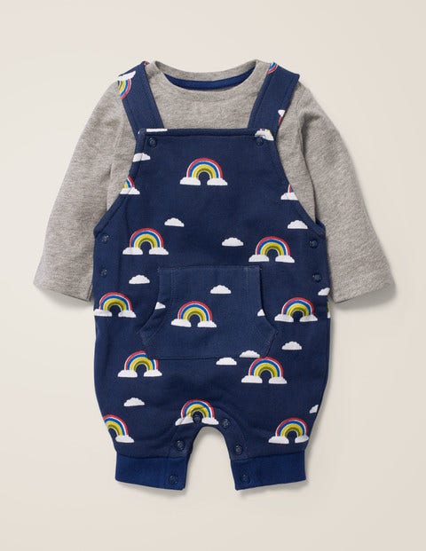 Bequemes Latzhosen-Set Mit Muster - Dunkelblau, Regenbogen/Wolke Bequemes Latzhosen-Set Mit Muster - Dunkelblau, Regenbogen/Wolke