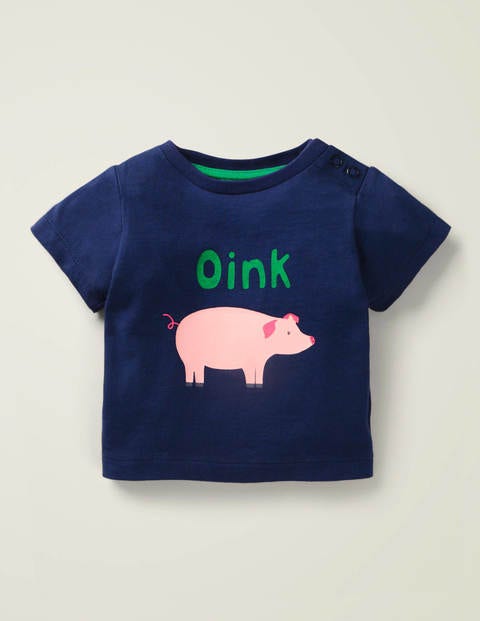 T-Shirt Mit Bauernhoftieren - Schuluniform-Navy, Schweinchen T-Shirt Mit Bauernhoftieren - Schuluniform-Navy, Schweinchen
