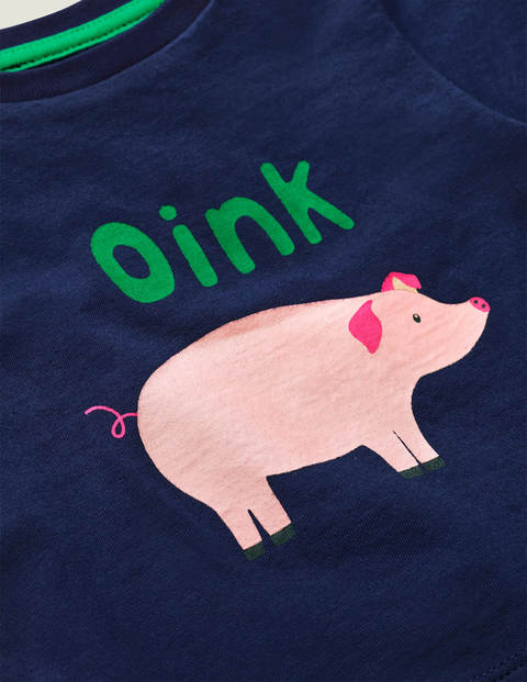 T-Shirt Mit Bauernhoftieren - Schuluniform-Navy, Schweinchen T-Shirt Mit Bauernhoftieren - Schuluniform-Navy, Schweinchen