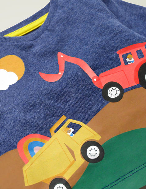 T-Shirt mit Szenenmotiv - Blau Meliert, Bagger T-Shirt mit Szenenmotiv - Blau Meliert, Bagger