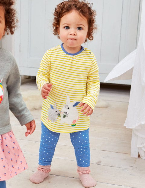 Appliqué Jersey Dress Set - Ivory/Sky Blue Bunny Appliqué Jersey Dress Set - Ivory/Sky Blue Bunny