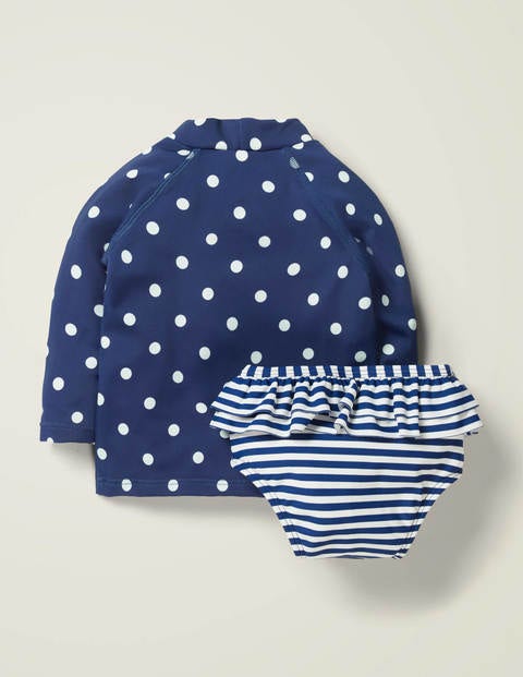 Badeshirt-Set Mit Lsf - Tiefseeblau/Naturweiß, Getupft Badeshirt-Set Mit Lsf - Tiefseeblau/Naturweiß, Getupft