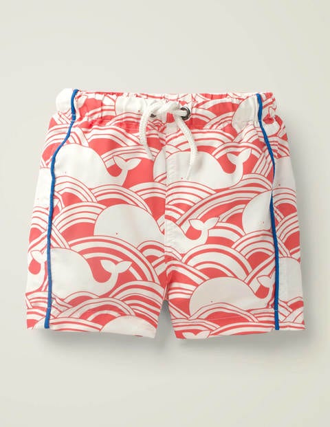 Gemusterte Badeshorts - Rot, Wale/Wellen Gemusterte Badeshorts - Rot, Wale/Wellen