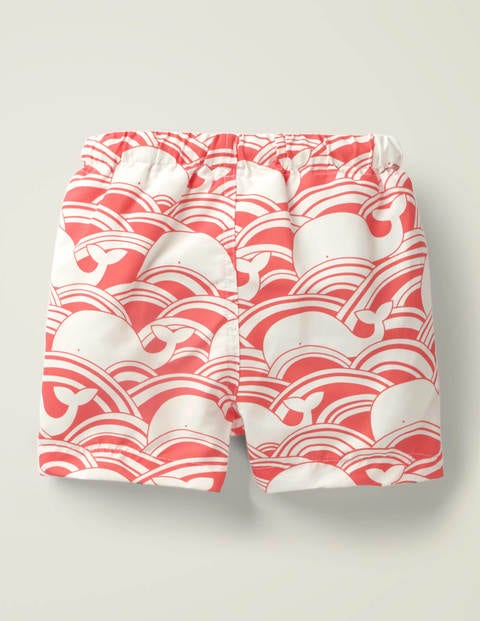 Gemusterte Badeshorts - Rot, Wale/Wellen Gemusterte Badeshorts - Rot, Wale/Wellen