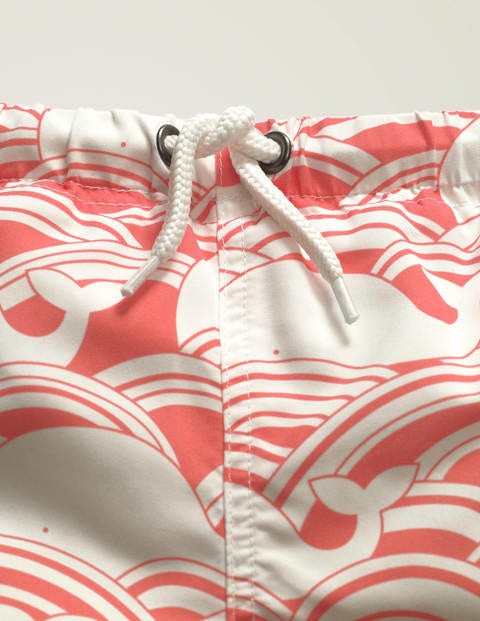 Gemusterte Badeshorts - Rot, Wale/Wellen Gemusterte Badeshorts - Rot, Wale/Wellen