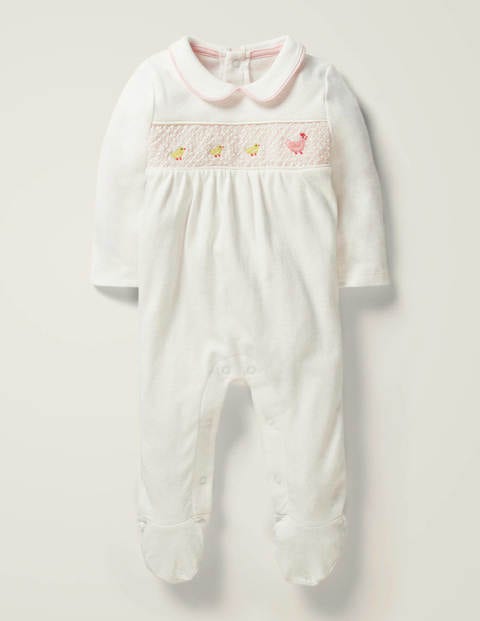 Girls Smocked Sleepsuit - Ivory Chicken Girls Smocked Sleepsuit - Ivory Chicken