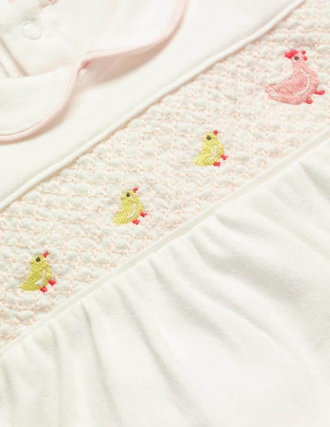 Girls Smocked Sleepsuit - Ivory Chicken Girls Smocked Sleepsuit - Ivory Chicken