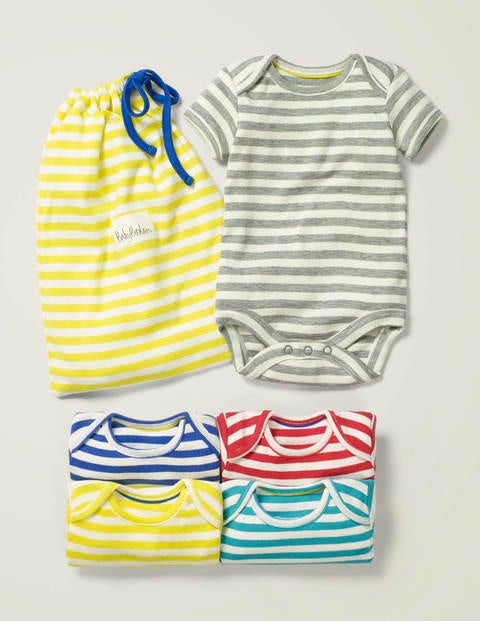 Unisex-Bodys Im 5Er-Pack - Naturweiß/Bunt, Gestreift Unisex-Bodys Im 5Er-Pack - Naturweiß/Bunt, Gestreift