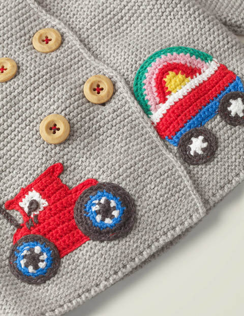 Hooded Knitted Jacket - Grey Marl Tractor Hooded Knitted Jacket - Grey Marl Tractor