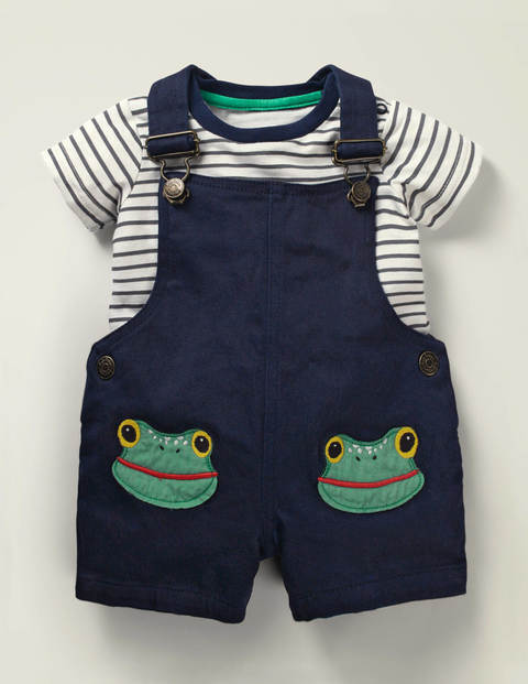 Animal Patch Dungaree Set - Rich Emerald Green Frogs Animal Patch Dungaree Set - Rich Emerald Green Frogs