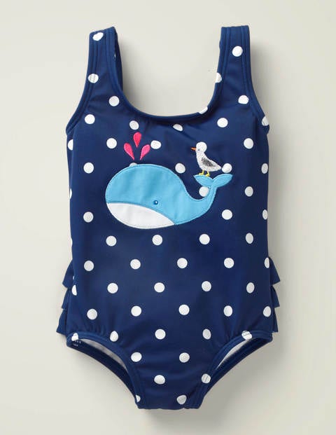 Ruffle Appliqué Swimsuit - Deep Sea/Ivory Spot Whale Ruffle Appliqué Swimsuit - Deep Sea/Ivory Spot Whale