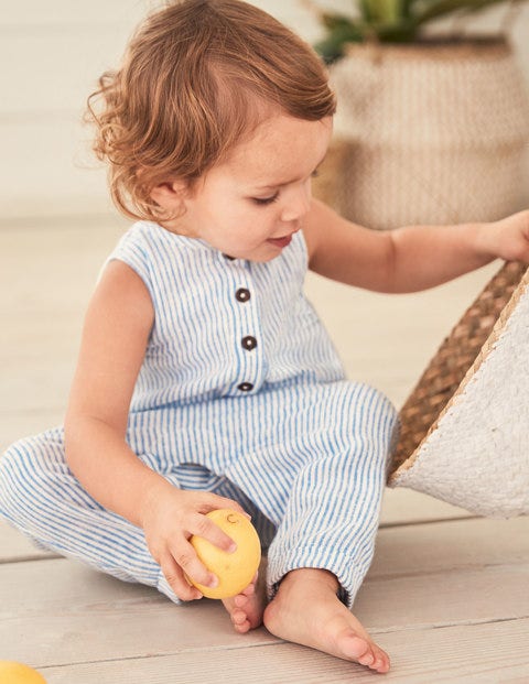 Stripy Woven Romper - Lake Blue Ticking Stripy Woven Romper - Lake Blue Ticking