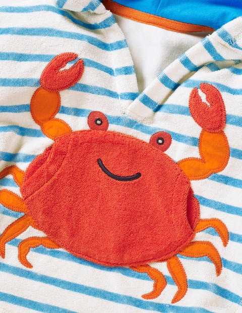 Origineller Frottee-Kapuzenponcho - Naturweiß/Surfbrett-Blau, Krabbe Origineller Frottee-Kapuzenponcho - Naturweiß/Surfbrett-Blau, Krabbe