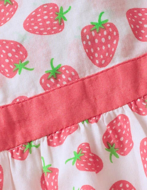 Gewebter Strampler Mit Druckmuster - Pfirsichrosa, Erdbeeren Gewebter Strampler Mit Druckmuster - Pfirsichrosa, Erdbeeren
