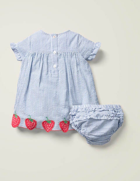 Woven Appliqué Dress - Seascape Blue Strawberries Woven Appliqué Dress - Seascape Blue Strawberries