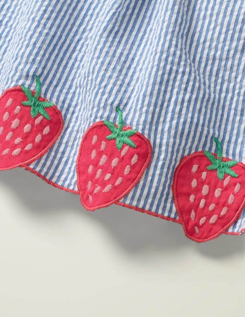 Woven Appliqué Dress - Seascape Blue Strawberries Woven Appliqué Dress - Seascape Blue Strawberries
