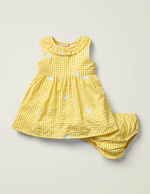 Gingham Embroidered Dress - Daffodil Yellow Bunnies Gingham Embroidered Dress - Daffodil Yellow Bunnies