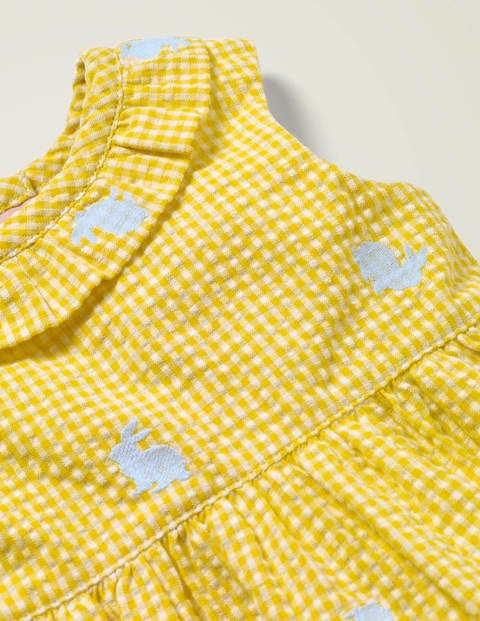Gingham Embroidered Dress - Daffodil Yellow Bunnies Gingham Embroidered Dress - Daffodil Yellow Bunnies